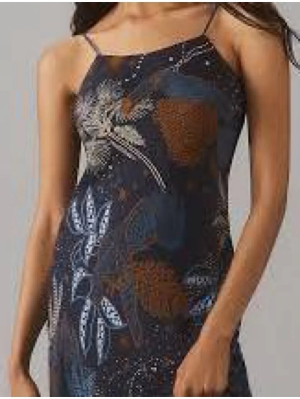 Navy Floral Slip Maxi Dress with Brown & Blue Accents - Picture 7 of 12